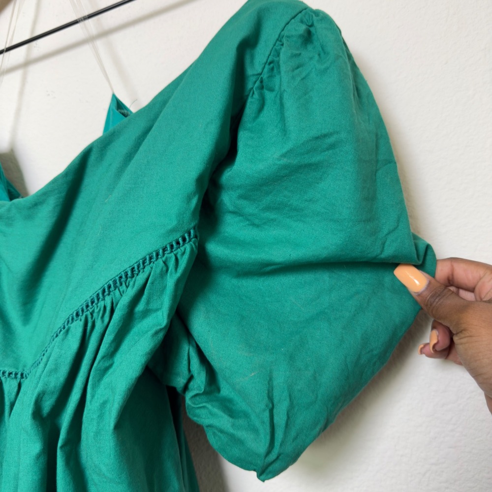 Showpo Women Cotton Linen Dress 8 Green One Shoulder Preppy Garden Tiered Mini - Picture 3 of 7